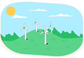 Imagen de molinos de viento en unas montañas