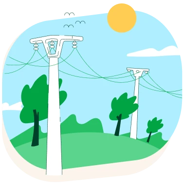 Ilustración de dos torres eléctricas en el campo en un dia con sol