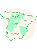 Ilustracion de un mapa de España con las zonas de influencia de i-DE marcados en otro color