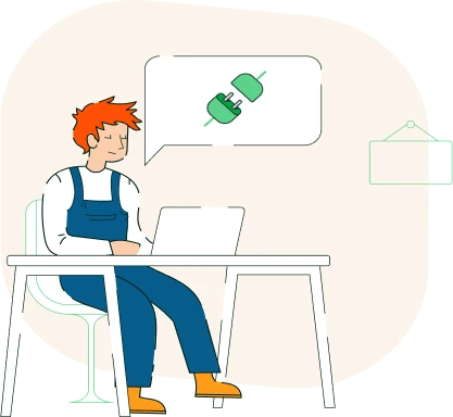 Illustration of a young man in front of a computer