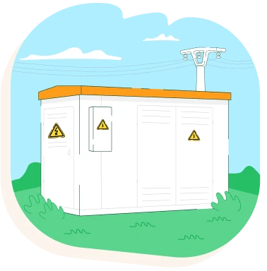 Ilustracion de un centro de transformacion con imagenes de alta tensión