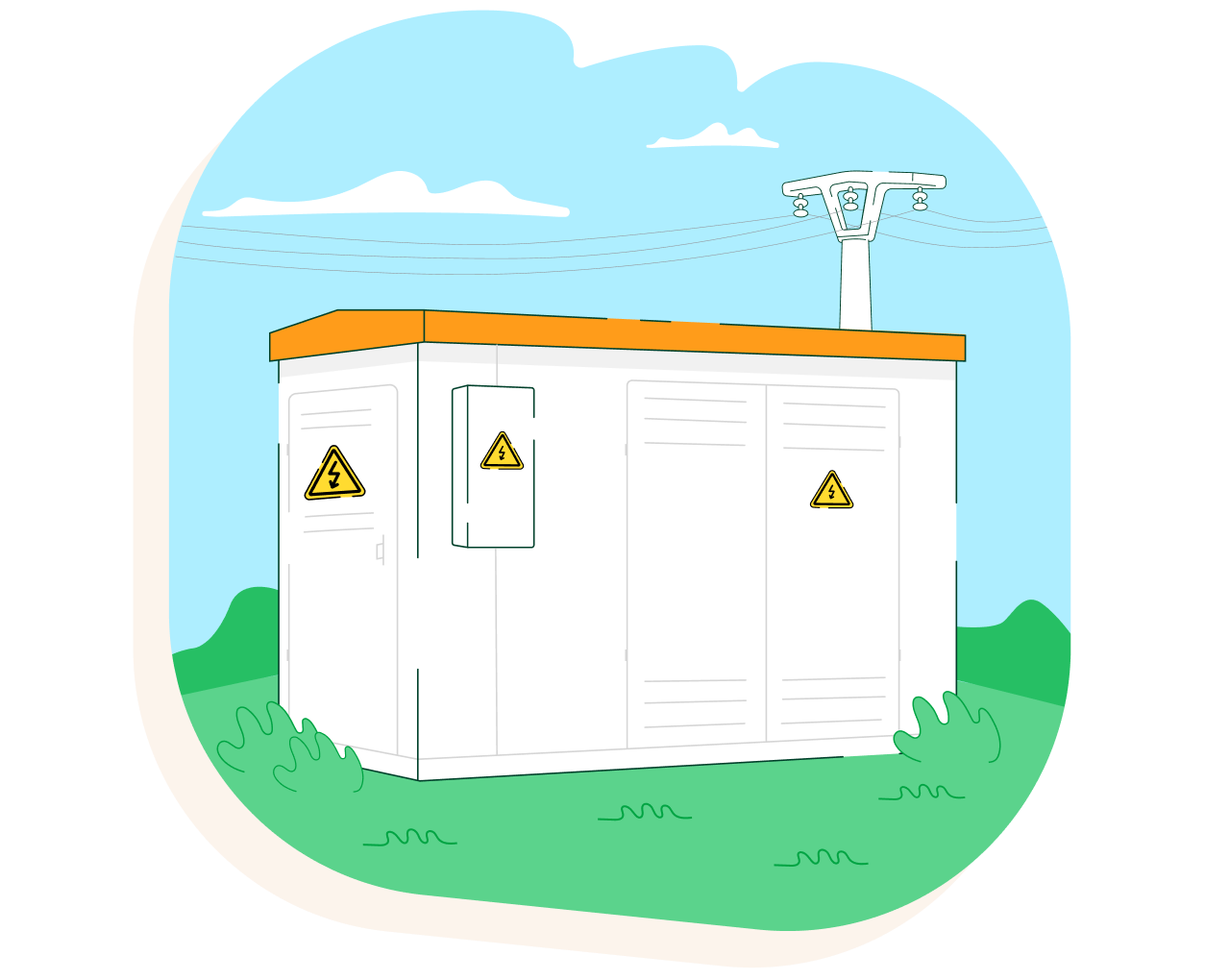 Ilustracion de un centro de transformacion con imagenes de alta tensión